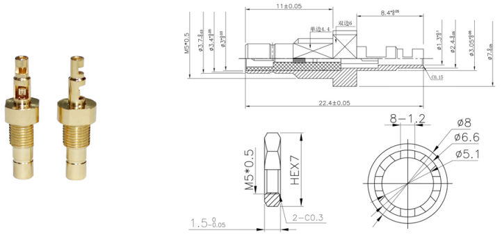 GL-SMBJY1.13 SMB coaxial connector and dimensional drawing