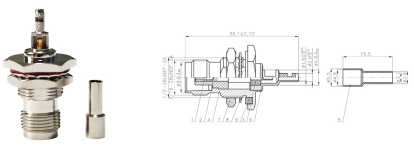 GL-TNCKY1 TNC coaxial connector and dimensional drawing
