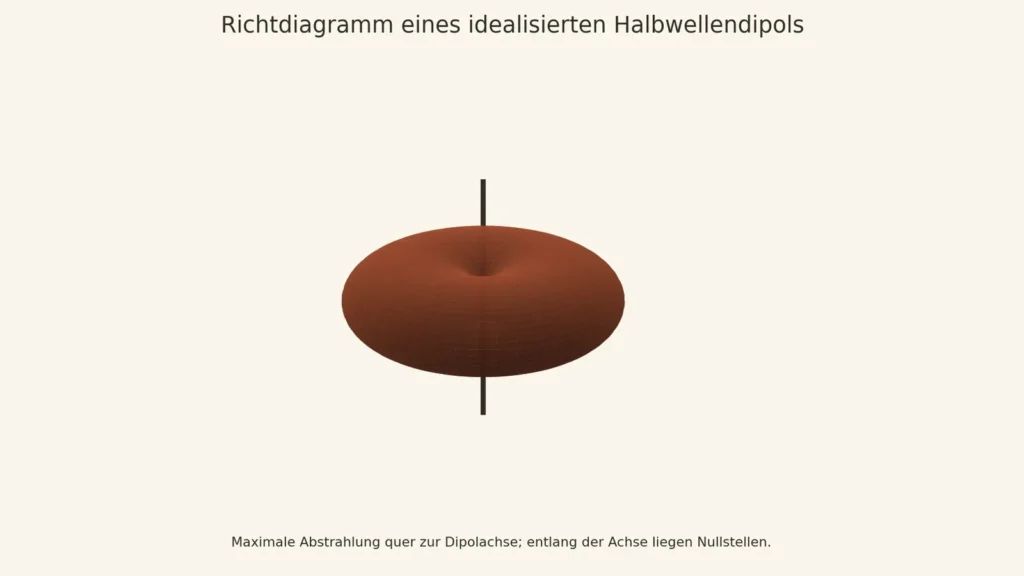 Donutförmiges Richtdiagramm eines geraden Halbwellendipols.