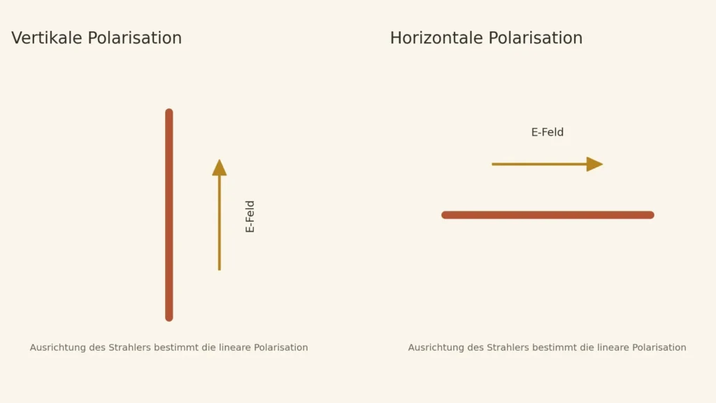 Vertikal und horizontal ausgerichtete Dipole erzeugen unterschiedliche lineare Polarisationen.