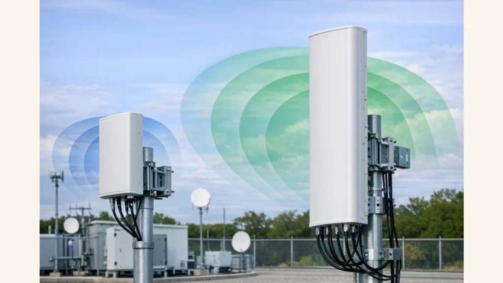 Vergleich der Abdeckung durch eine Panelantenne und mehrere Sektorantennen.